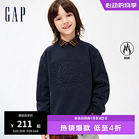 Gap 盖璞 男童冬季2023LOGO立体宽松加绒卫衣836668运动上衣 海军蓝 130cm(S)亚洲尺码