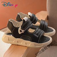 Disney 迪士尼 男童凉鞋2024夏季新款儿童防滑皮面沙滩鞋女童学生凉鞋魔术贴童鞋 黑色 27