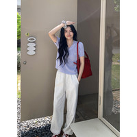 yesroom「釜山海风」2024夏季蝴蝶结圆领针织衫短袖T恤女上衣