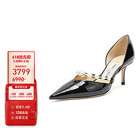 JIMMY CHOO 礼物女士黑色皮革高跟鞋 AURELIE 65 XKM 214 BLACK WHITE 35.5