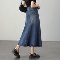【设计感牛仔半身裙】女夏款半身裙女裙身磨白复古文艺风长款伞裙