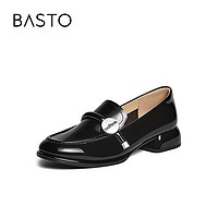 BASTO 百思图 2024春季商场同款时尚乐福鞋粗跟女单鞋KA816AA4 黑色 38