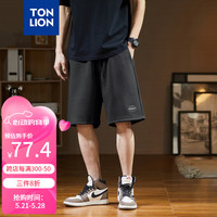 唐狮 TONLION2024男针织脚口绣花基本宽松休闲短裤 黑色