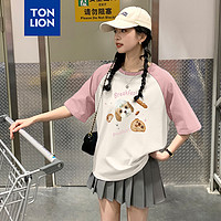 唐狮（TonLion）2024唐狮女圆领插肩袖动物图案短袖T恤WP 雾霾粉 L