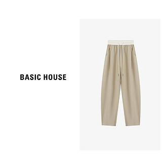 Basic House/百家好高腰时尚女士休闲风感波粒长裤-B0624B5A032 米杏色 L110-120斤