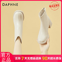 DAPHNE 达芙妮 真皮马丁靴女鞋2024春季新款法式踝靴短靴高跟靴瘦瘦靴子女