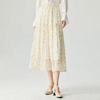 法式田园碎花半身裙女2024夏季高腰显瘦甜美中长A字裙子