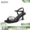 BASTO 百思图 2024夏季商场新款优雅闪钻一字带细跟女凉鞋高跟鞋A5298BL4