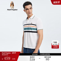 Hush Puppies【呼吸棉】暇步士男装间色条纹纯棉短袖POLO衫 019白色1 XL