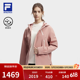 FILA 斐乐 女士梭织外套2024春户外运动宽松防水连帽上衣 泡沫粉-PK 160/80A/S