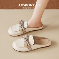 奥古狮登(Agsdon)包头半拖鞋女方头蝴蝶结穆勒拖鞋百搭低跟凉拖 432166