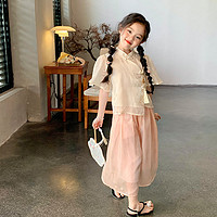 原创童装女童中国风套装夏装新款儿童淡雅古风绣花改良汉服两件套