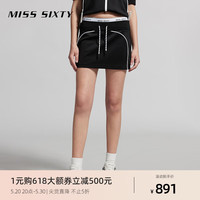 MISS SIXTY2024夏季半身裙女拼接腰设计复古运动风性感短裙 黑色 M