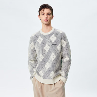 杰克·琼斯（JACK&JONES）春季男士新款常规格纹织花圆领套头针织衫毛衣打底衫上衣衣服男装 缎白色C43 175/96A/M