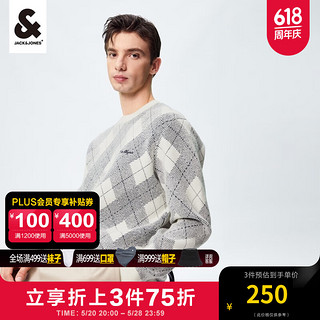 杰克·琼斯（JACK&JONES）春季男士常规格纹织花圆领套头针织衫毛衣打底衫上衣衣服男装 缎白色C43 185/104A/XL