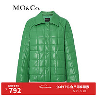 MO&Co.冬季蛋白皮廓形方格夹棉盐系轻熟风外套MBB4COT042 鲜绿色 M/165