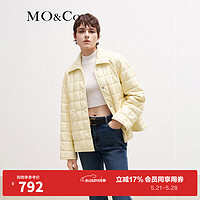 MO&Co.冬季蛋白皮廓形方格夹棉盐系轻熟风外套MBB4COT042 米黄色 XS/155