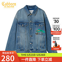 CABBEEN卡宾男装休闲牛仔棉服水洗创意刺绣H 蔚蓝色47 50/175/L