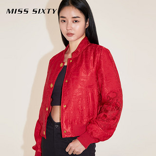 MISS SIXTY2024春季新年系列夹棉外套女复古国风提花钉珠 大红 S