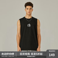 CHINISM CH美式休闲运动背心男潮牌高街水洗宽松字母坎肩无袖上衣 黑色 XXL