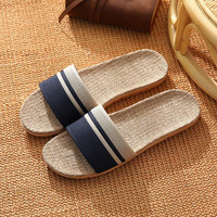 俞兆林 YUZHAOLIN 居家男女室内软厚底休闲亚麻凉拖鞋 YM817 藏青 42-43