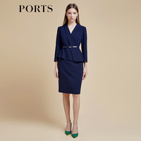 PORTS宝姿女装2024年春夏新品短袖中长连衣裙ALD8D067NWB011 丈青色