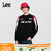 Lee 24早春舒适版赛车元素字母印花设计圆领黑色男长袖T恤潮流 黑色 S
