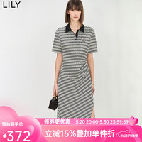 丽丽 LILY2024夏新款女装气质都市通勤款设计感不对称收腰POLO连衣裙女