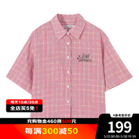 美特斯邦威衬衫女2024夏季新款时尚舒适百搭费加罗猫格子上衣 粉色 170/XL