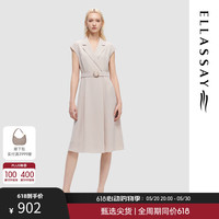 歌力思(ELLASSAY)春夏新款时尚简约大气通勤镂空无袖连衣裙女EWD351Y00400 浅米杏