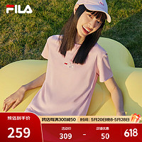 FILA 斐乐 官方女子短袖T恤2023夏季时尚运动兔子刺绣圆领女装丝柔棉套头衫 珑临粉-LP 175/92A/XL