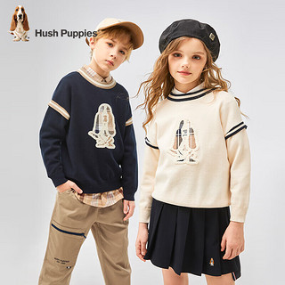 暇步士（Hush Puppies）童装男女童线衣2024春季儿童学院风圆领毛衣 奶油色 105cm