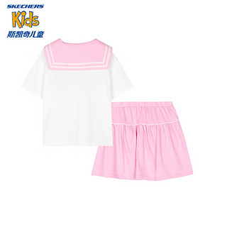 Skechers斯凯奇儿童T海军领夏季短裙女童运动水手服套装L224G049 炫彩粉/01UQ 120cm