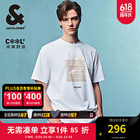 杰克·琼斯（JACK&JONES）杰克琼斯BSQ联名夏季胸前胶印刺绣装饰圆领短袖T恤男装 A06 本白色 常规 165/88A/XS