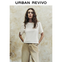 URBAN REVIVO 女士简约百搭圆领短袖T恤衫 UWH440049 米白 XL
