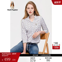 Hush Puppies暇步士春季女装衬衣棉质长袖格子衬衫 128米白 XS