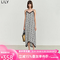 丽丽 LILY2024夏女装浪漫蕾丝拼接气质温柔印花垂坠感吊带裙连衣裙 604米白 S