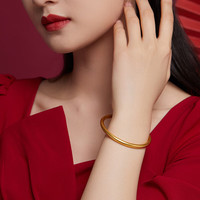 蒂蔻 传承古法金足金999黄金手镯女3D硬金空心素圈金镯子