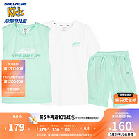 SKECHERS 斯凯奇 男女童运动套装夏季篮球背心短袖T恤衫短裤三件套P224K044