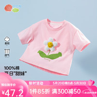 贝贝怡儿童T恤女童短袖夏季宝宝衣服纯棉上衣洋气童装女孩印花 粉色 1