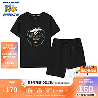 SKECHERS 斯凯奇 儿童短袖运动套装夏男女童T恤短裤两件套L224K039 碳黑/0018 170