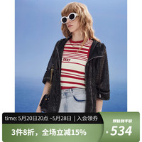唐可娜儿(DKNY)2024春夏女肌理感亮丝轻薄连帽夹克短外套女装 黑色 S(155/80A)