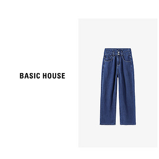 Basic House/百家好女士时尚百搭宽松复古水洗牛仔裤B0633B5I412 黑色 S80-100斤