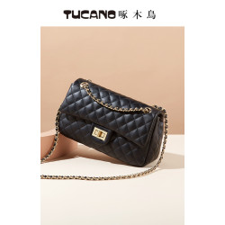 tucano啄木鸟真皮包包女士2024新款潮高级感时尚小香风菱格链条包斜