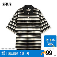 Semir 森马 POLO衫男2024夏季宽松短袖上衣时尚经典条纹衣服通勤109324115106