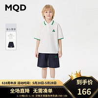MQD童装男大童背后图案时尚印花短袖polo领套装24夏短袖t短裤 本白 160cm