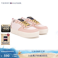 TOMMY HILFIGER24新款春夏童装女复古撞色拼接厚底运动鞋休闲板鞋TH101032 粉色A9Y 3