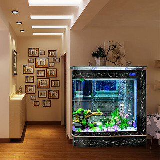 乐优派头鱼缸水族箱大型金鱼缸1.2米1.5米隔断生态玻璃鱼缸吧台 A款120×40×126白冰花