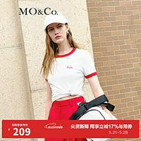 MO&Co. 摩安珂 撞色边圆领字母组合刺绣短袖微修身棉质T恤 本白色 S/160