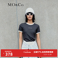 MO&Co. 摩安珂 撞边圆领字母组合标语印花修身短袖T恤美式上衣上装 钢灰色 M/165